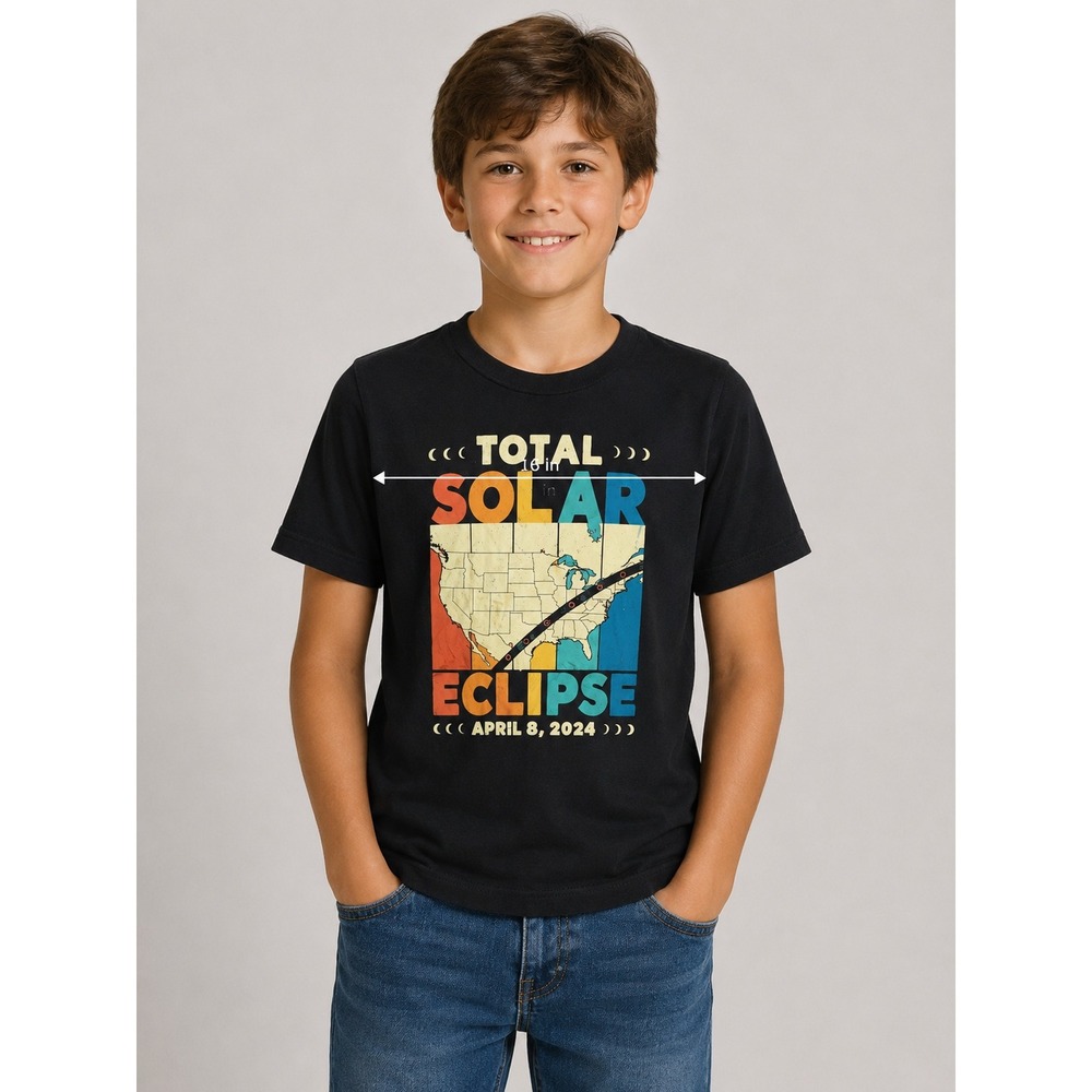 Total Solar Eclipse April 8 2024 Kids Graphic T-Shirt Black Path of Totality L